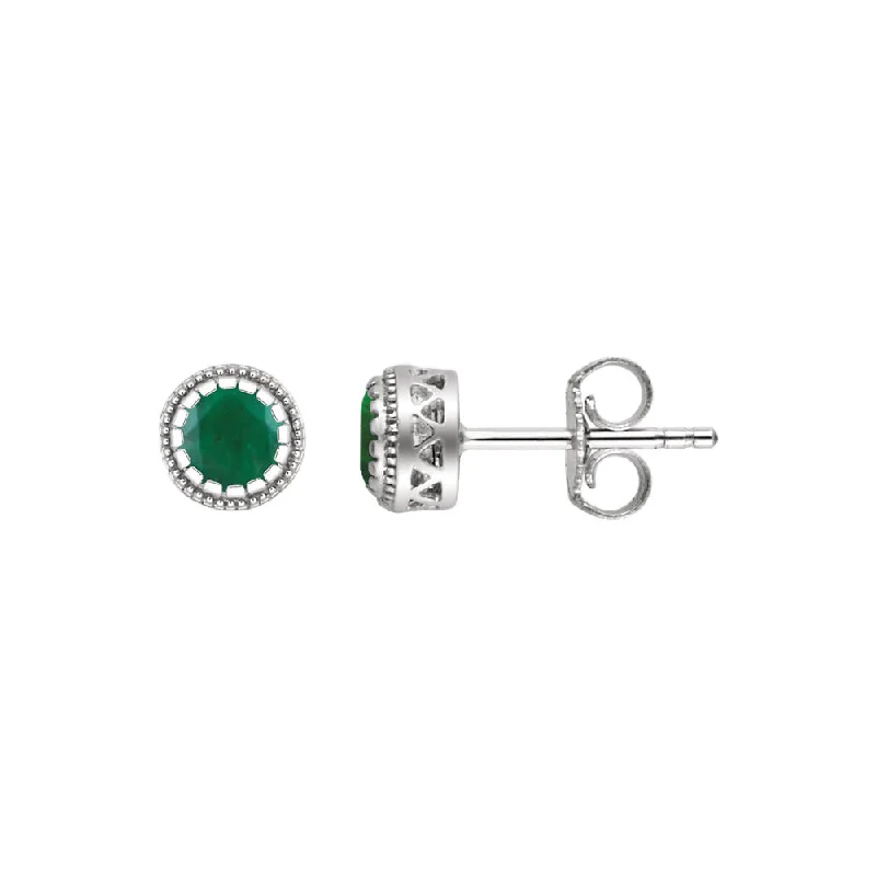 silver stud earrings for women -Emerald May Birthstone 8mm Stud Earrings in 14k White Gold