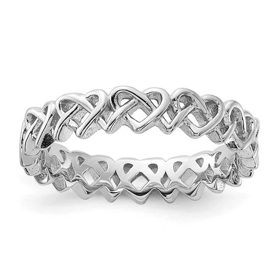 bridesmaid necklaces for women -Sterling Silver Stackable Expressions Carved Heart Knots Band Ring