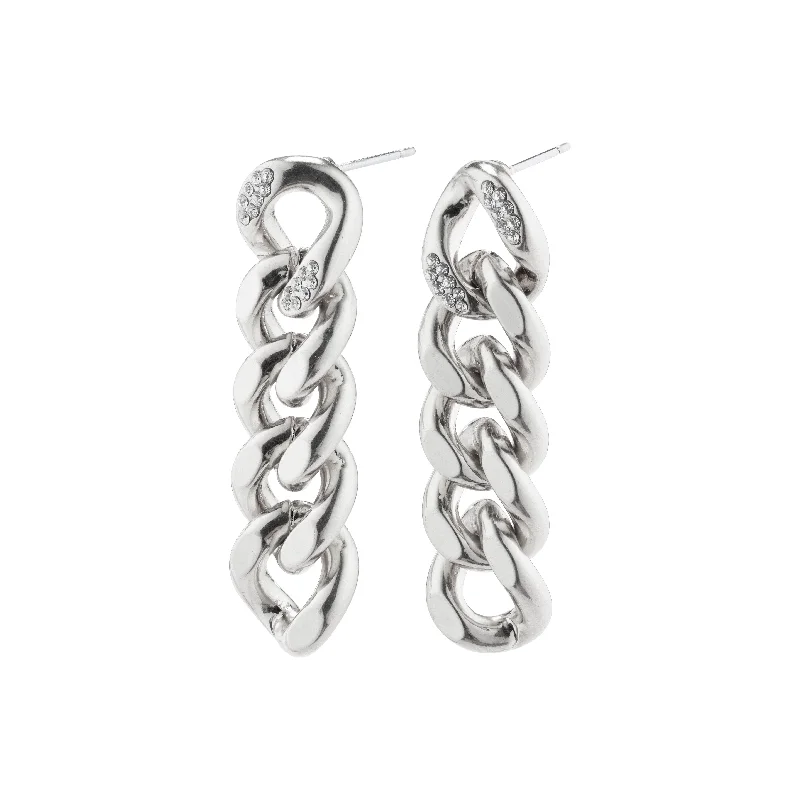 vintage-style earrings for women -CECILIA crystal curb chain earrings silver-plated