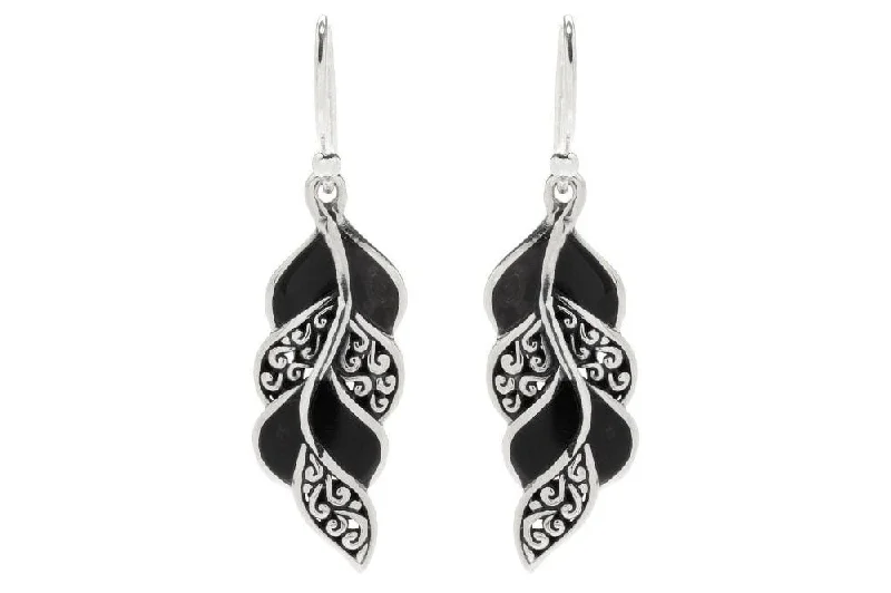 crystal earrings for women -Cascada Leaf Earrings- Black Shell