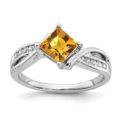 unique gemstone necklaces for women -14k White Gold Citrine Square and Diamond Ring