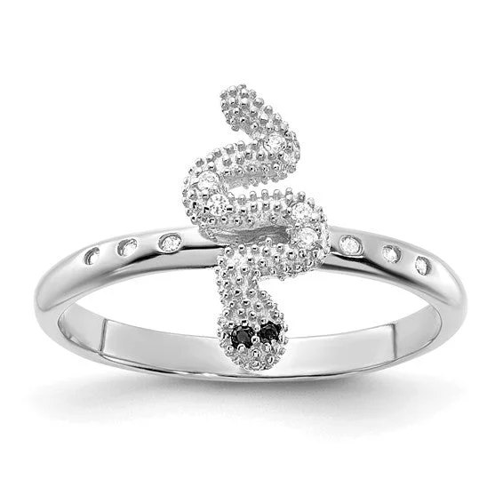 elegant charm necklaces for women -Sterling Silver Black And White CZ Snake Ring