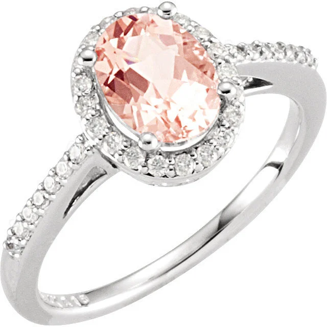 sterling silver necklaces for women -14k White Gold Oval Morganite & 1/5 CTW Diamond Halo Ring