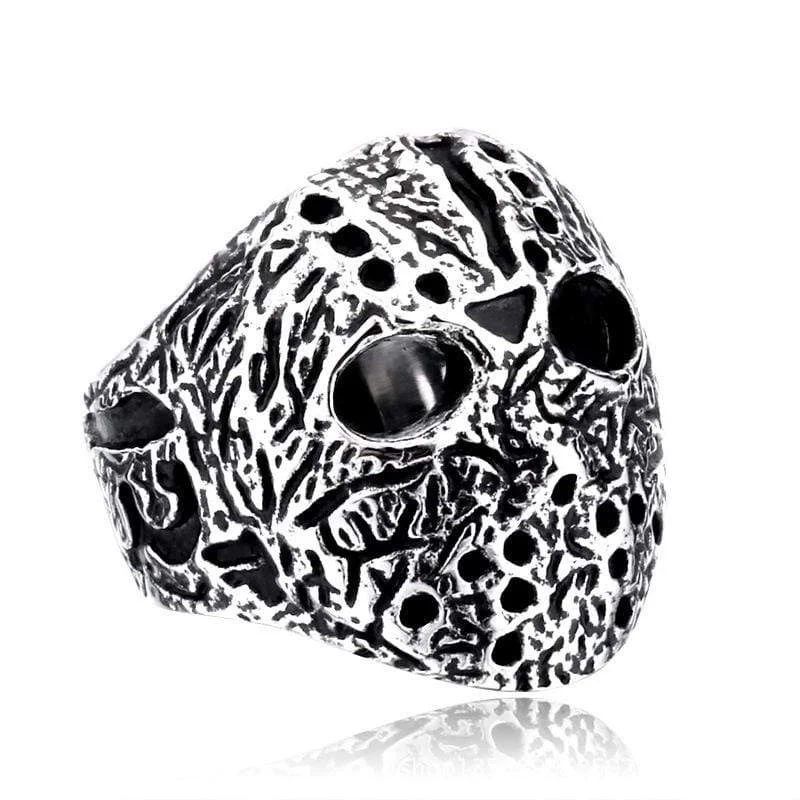 round-cut rings for women -Men's Punk Hockey Mask Rings