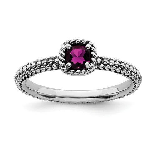 boho style necklaces for women -Sterling Silver Stackable Expressions Rhodolite Garnet Ring