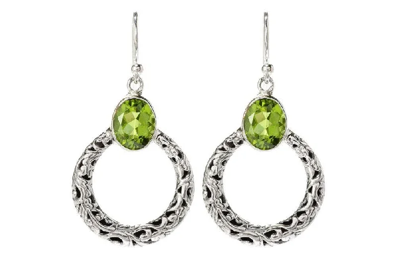 long drop earrings for women -Sacred Circle Earrings- Peridot