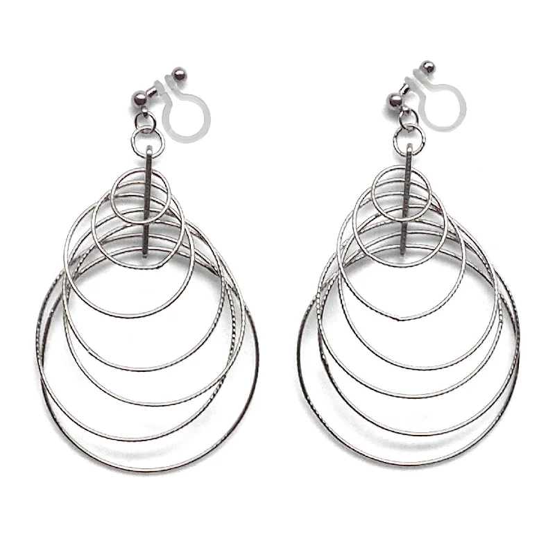 minimalist earrings for women -Dangle Silver Gradated Hoop Invisible Clip on Earrings