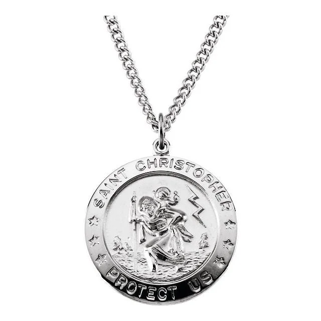 colorful necklaces for women -Sterling Silver 25 mm Round St. Christopher Medal 24" Necklace