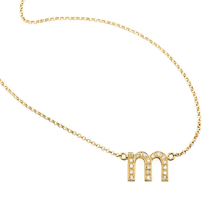 boho style necklaces for women -Diamond Letter M Necklace Gold, White