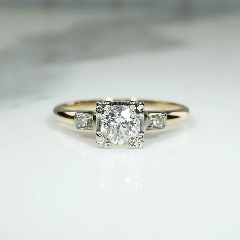 birthstone wedding rings for women -Two-Tone Gold Retro Ring with Old European Cut Diamond