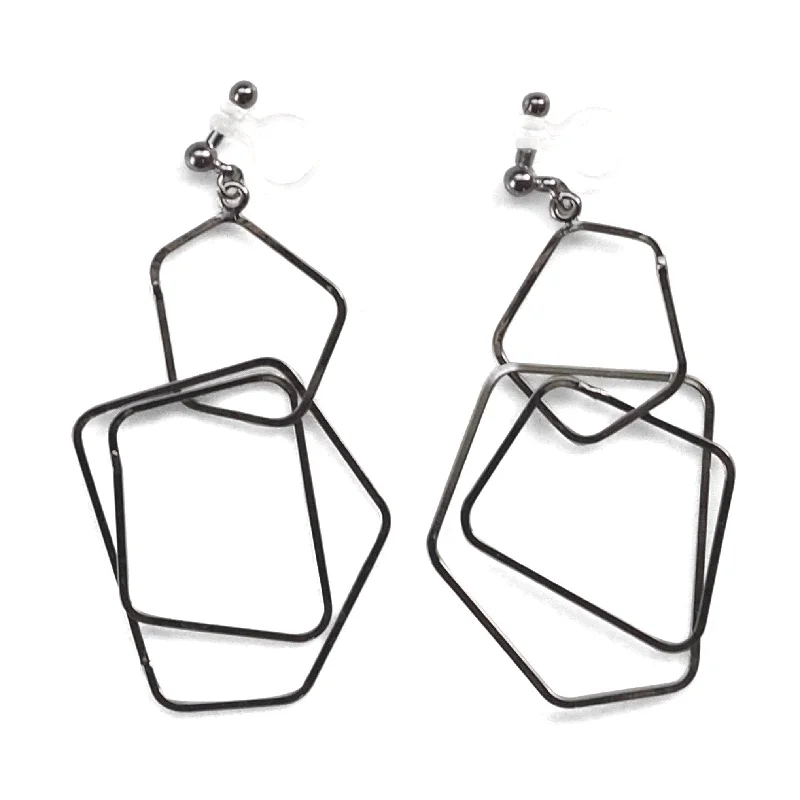 unique hoop earrings for women -Dangle silver pentagon hoop invisible clip on earrings