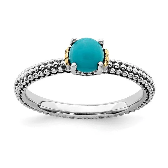 crystal necklaces for women -Sterling Silver Stackable Expressions Antiqued & 14k Gold Turquoise Ring