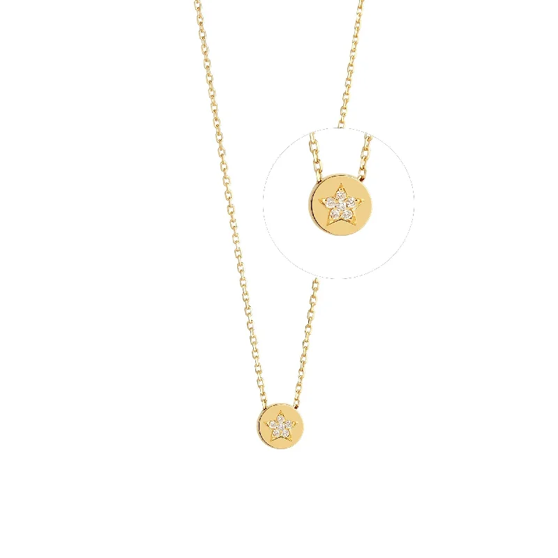 romantic gold necklaces for women -Modern Words Fine Star 18K Gold Necklace w. Diamond