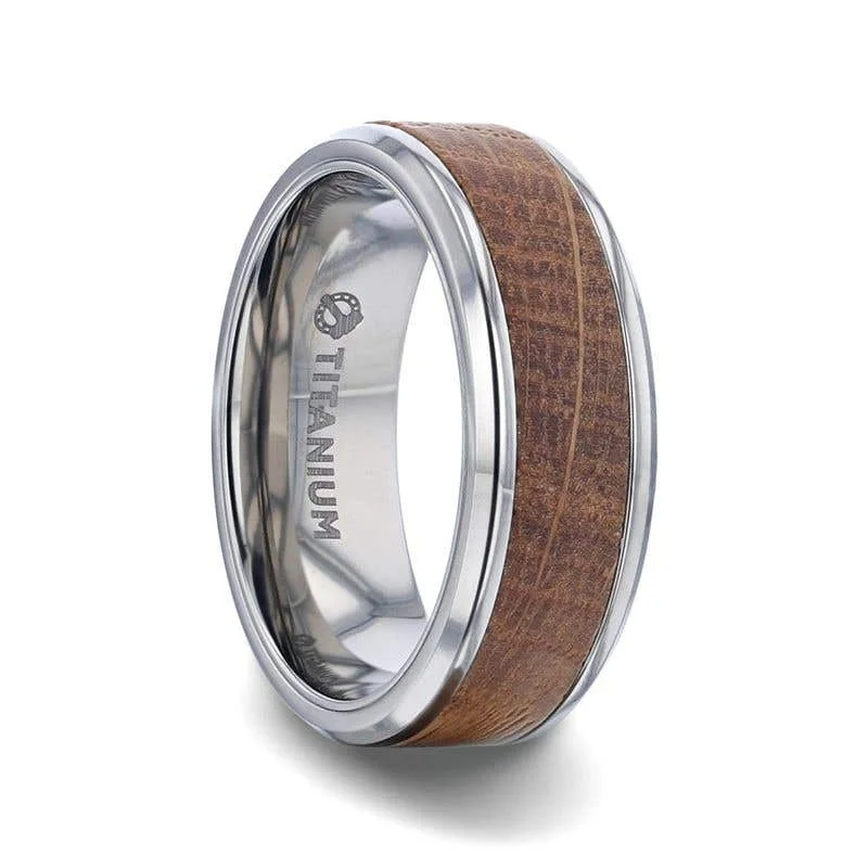 personalized necklaces for women -Thorsten CASK Whiskey Barrel Wood Inlaid Titanium Men's Wedding Band With Beveled Polished Edges Made From Genuine Whiskey Barrels - 8mm