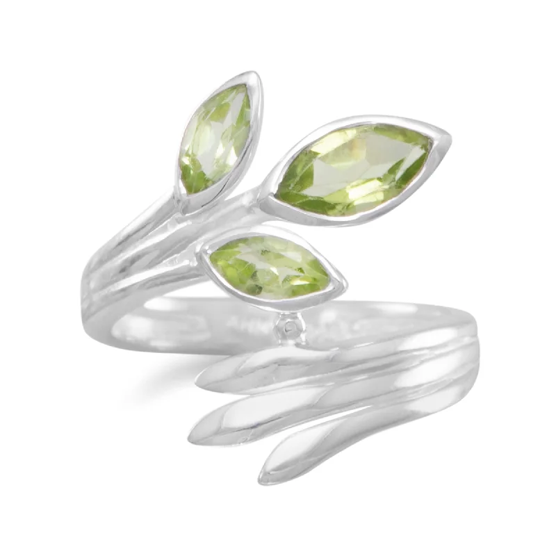 layered necklaces for women -Sterling Silver Peridot Marquise Wrap Ring