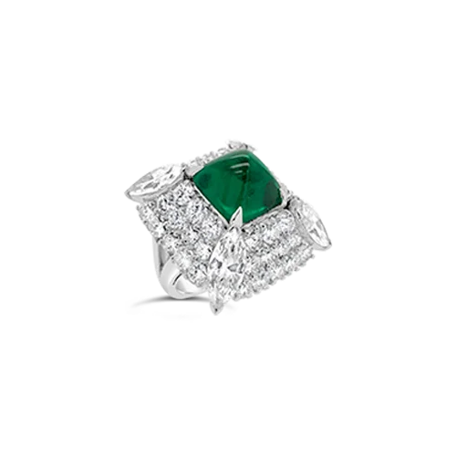 wedding band sets for women -Emerald & Diamond Estate Ring