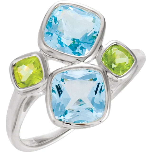 elegant necklaces for women -Sterling Silver Sky Blue Topaz & Peridot Ring