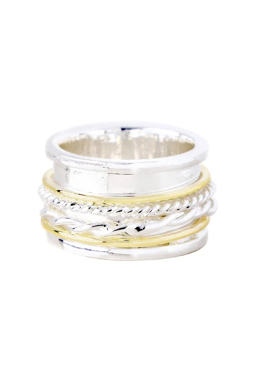 wedding sets for women -Zoey Simmons - Two Tone Woven Band Spinner Ring