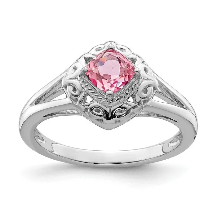 vintage-inspired necklaces for women -Sterling Silver Genuine Cushion Pink Tourmaline Filigree Ring