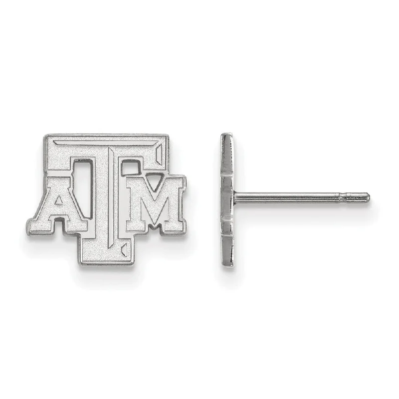 custom name earrings for women -14k White Gold Texas A&M University XS (Tiny) 'ATM' Post Earrings