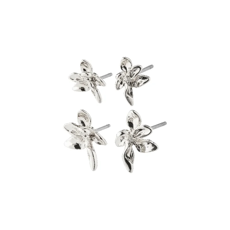 silver stud earrings for women -RIKO earrings, 2-in-1 set, silver-plated