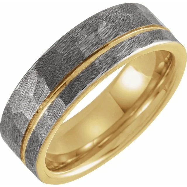 celestial necklaces for women -18K Yellow Gold PVD Tungsten 8 mm Grooved Band with Hammer Finish