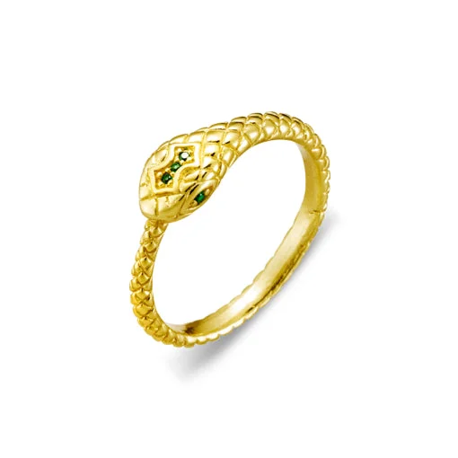 bohemian engagement rings -Sterling Silver Stacker Ring - Emerald CZ Gold Snake