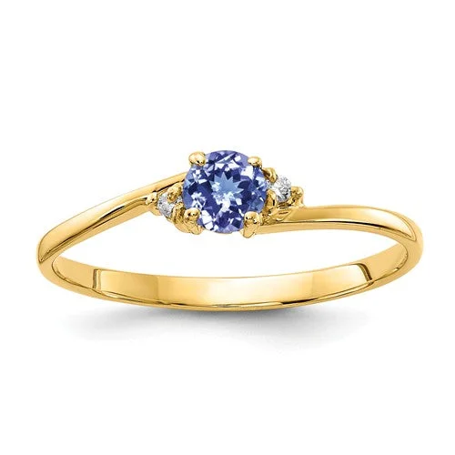 unique necklaces for women -14k Yellow or White Gold Genuine Petite 4mm Round Tanzanite and Diamond Ring