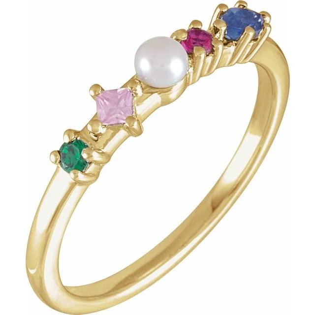 modern necklaces for women -14K Yellow Gold Cultured Freshwater Pearl & Natural Multi-Gemstone Ring