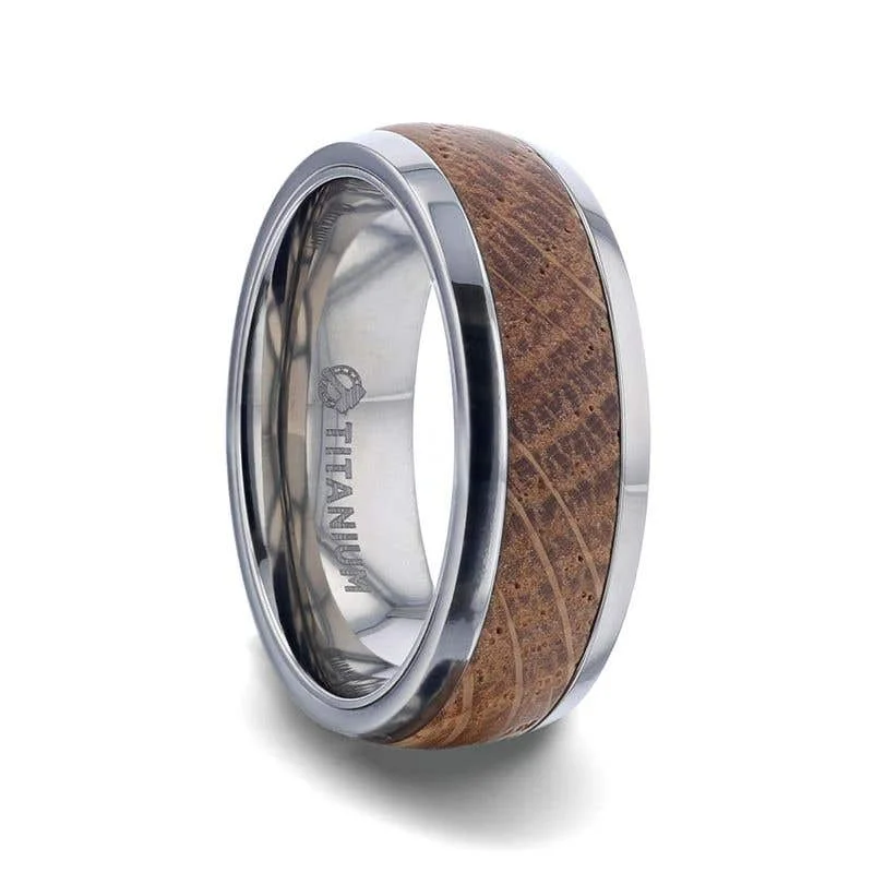 luxurious necklaces for women -Thorsten STAVE Whiskey Barrel Wood Inlaid Titanium Men's Wedding Band With Domed Polished Edges Made From Genuine Whiskey Barrels - 8mm