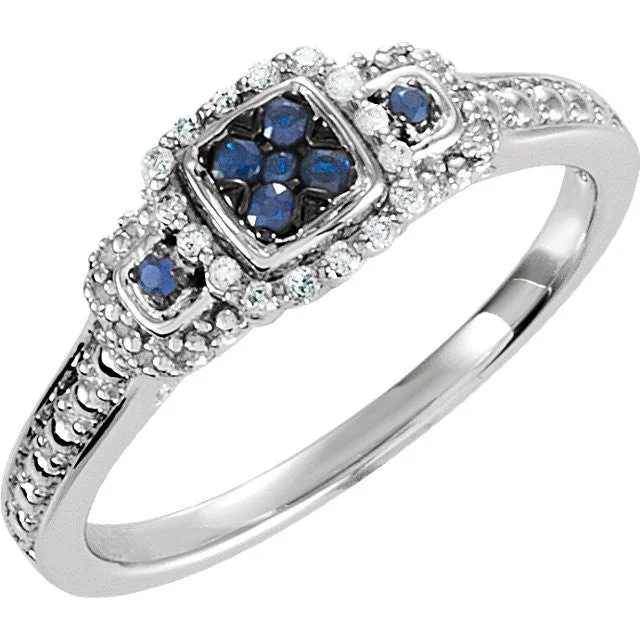 elegant chain necklaces for women -Sterling Silver Blue Sapphire & .06 CTW Diamond Multi Stone Halo Ring