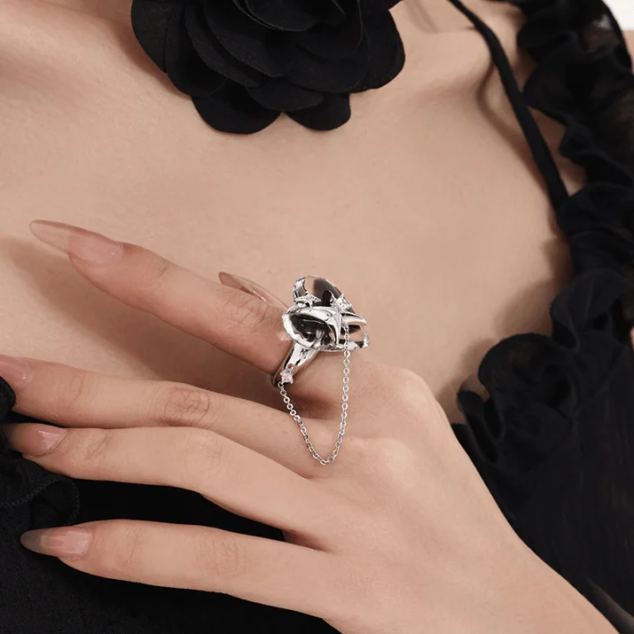 promise rings for women -Women's Grunge Star Heart Chain Ring