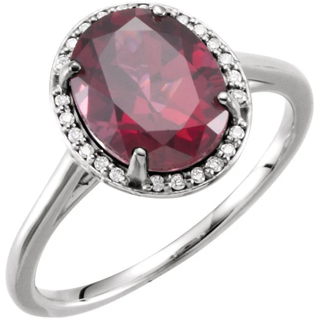 dainty necklaces for women -14K White Gold Oval Rhodolite Garnet & .06 CTW Diamond Halo Ring