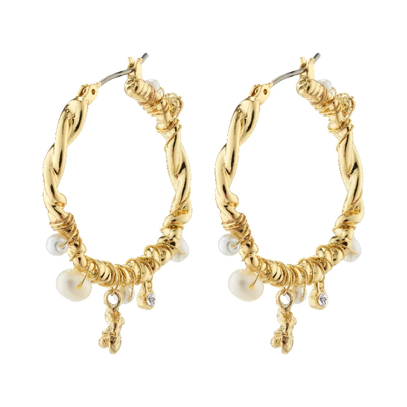 classic pearl earrings for women -ANA pearl & crystal hoops gold-plated