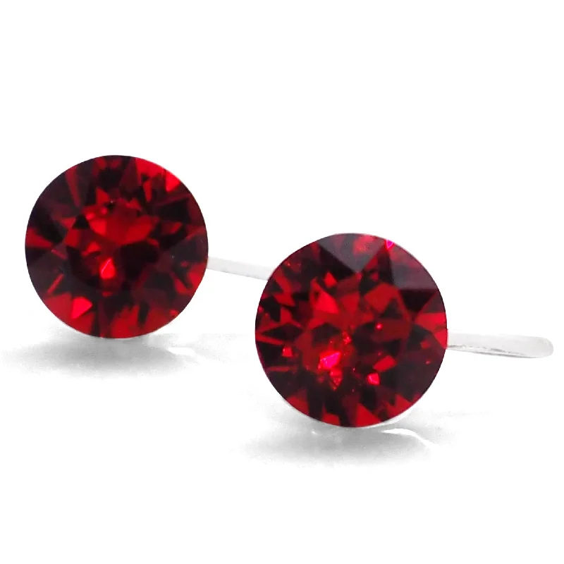 rose gold earrings for women -Light Siam Red Swarovski crystal invisible clip on stud earrings