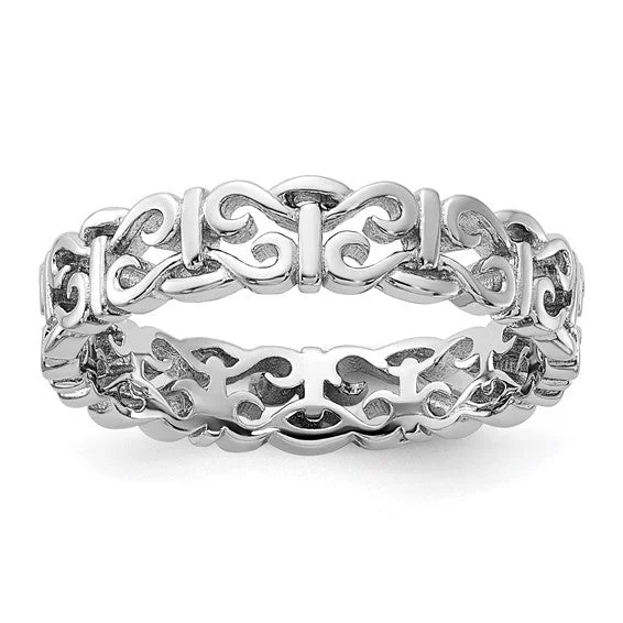 unique necklaces for women -Sterling Silver Stackable Expressions Carved Band Ring