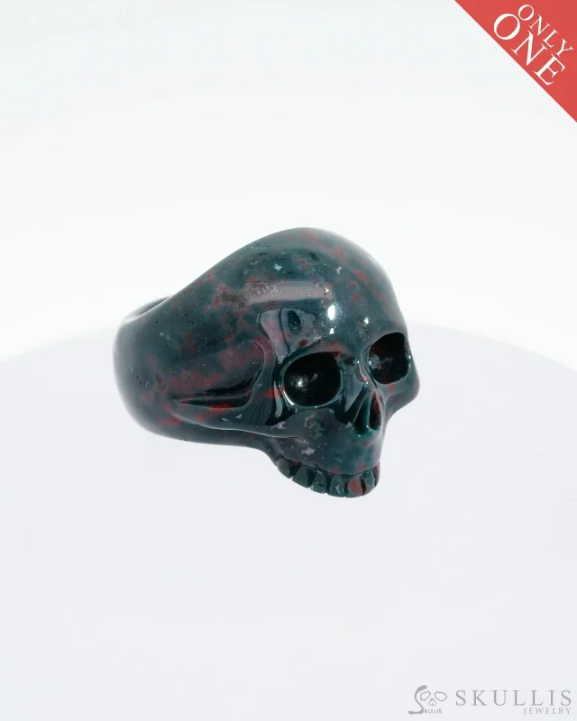 vintage engagement rings for women -Gem Skull Ring of Bloodstone Carved Skull, US size 9 - 9500128