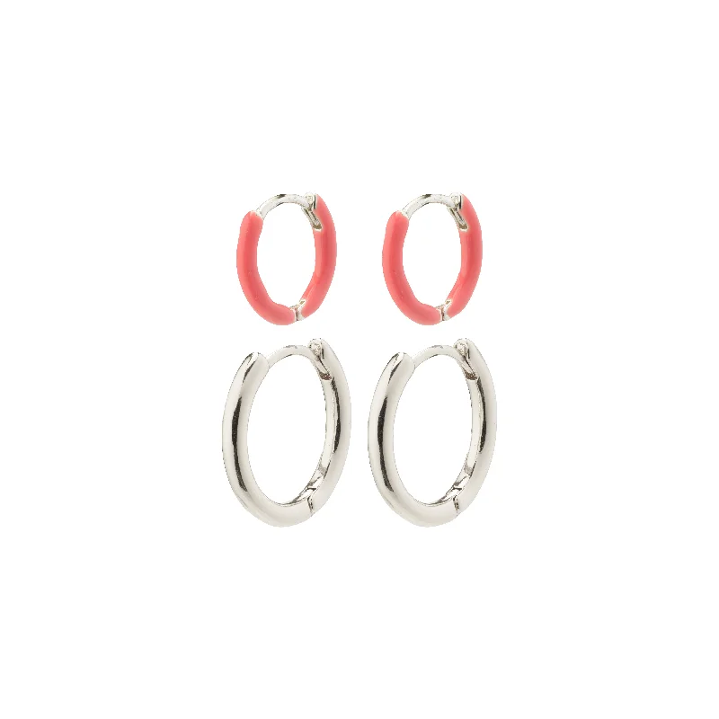 stackable earrings for women -MARIT pink hoop earrings 2-in-1 set silver-plated