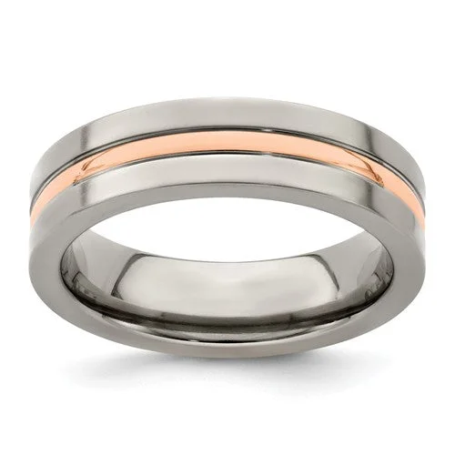 special occasion necklaces for women -Edward Mirell Titanium And 14k Rose Gold Grooved 6mm Band