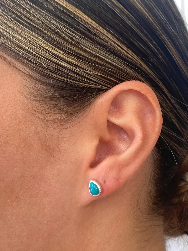 silver earrings for women -Turquoise Dew Drop Small Studs