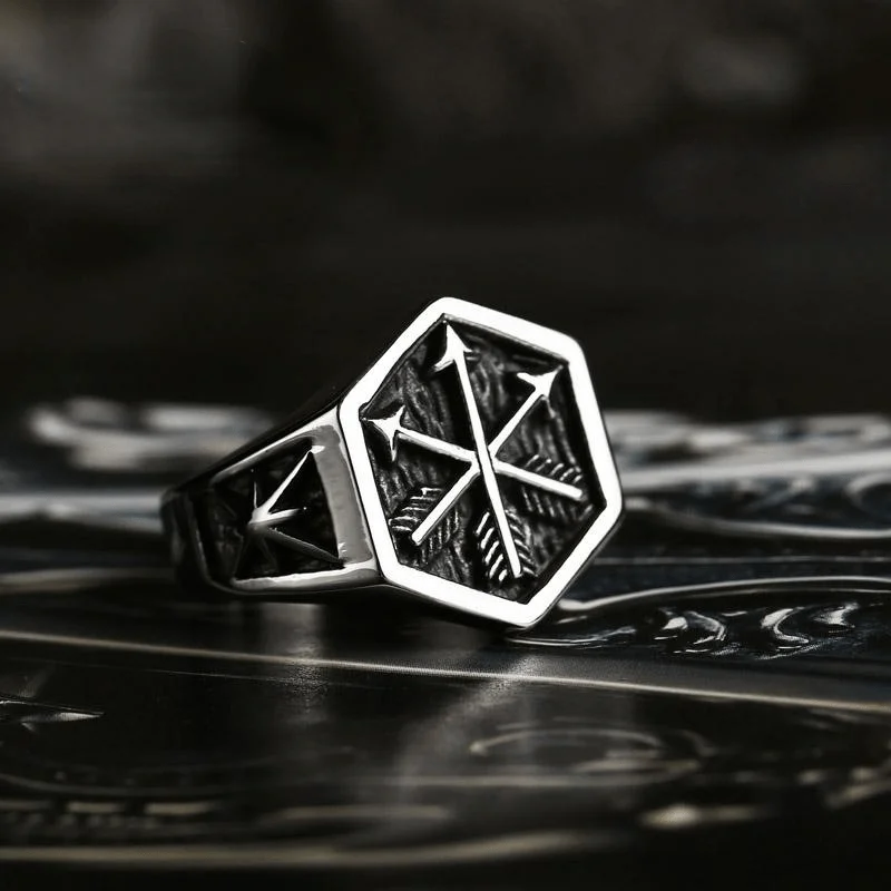 wedding bands for women -Men's Punk Arrows Hexagonal Ring