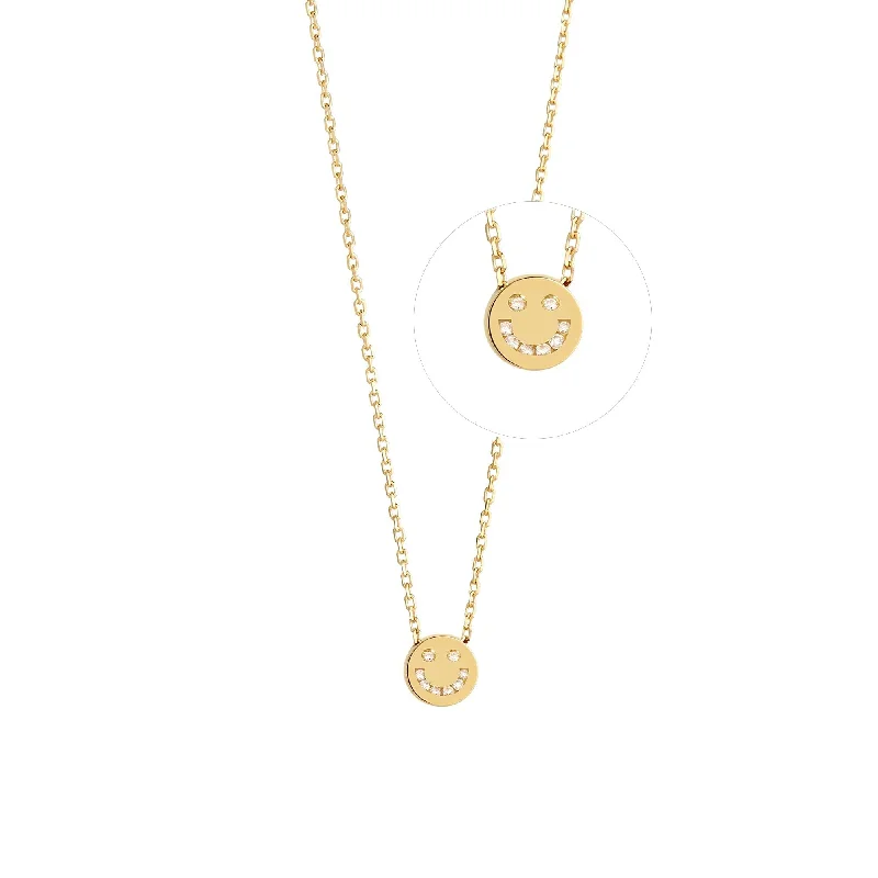 anniversary necklaces for women -Modern Words Fine Diamond Happy 18K Gold Necklace w. Diamond