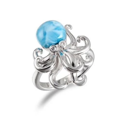 dainty necklaces for women -Larimar and Topaz Kraken Ring by Alamea