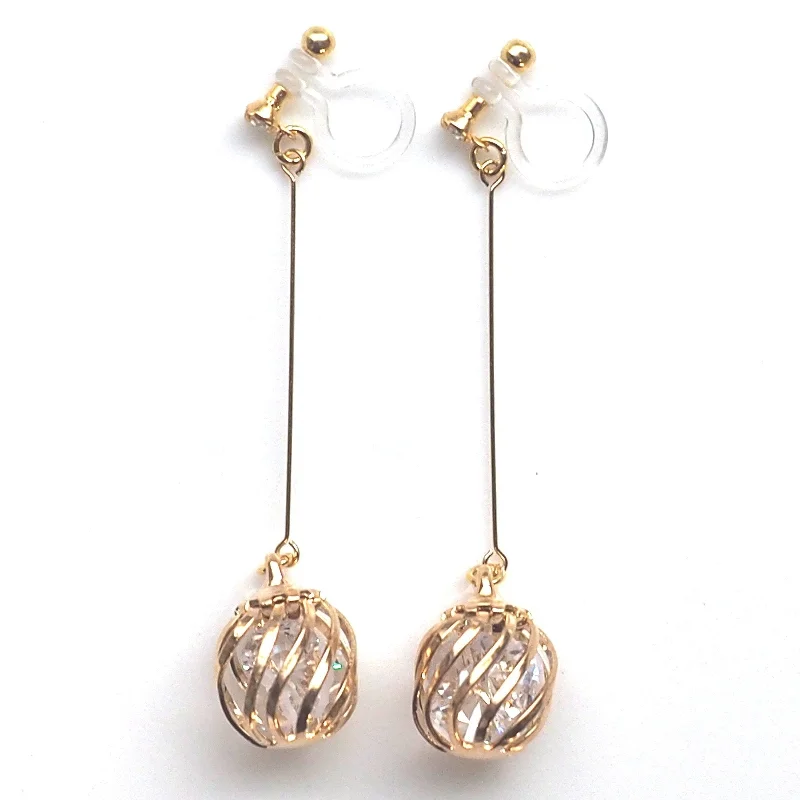 wedding drop earrings for women -Dangle crystal in cage invisible clip on earrings