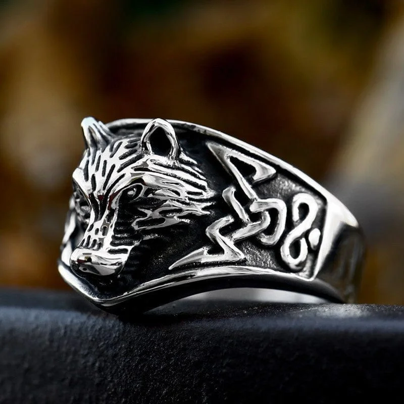 personalized engagement rings -Men's Punk Wolf's Head Ring