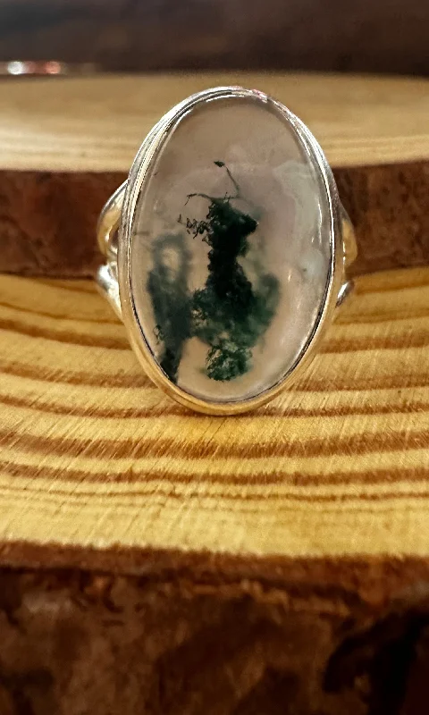 custom gemstone rings -MOSS AGATE and Silver Ring • Size 7