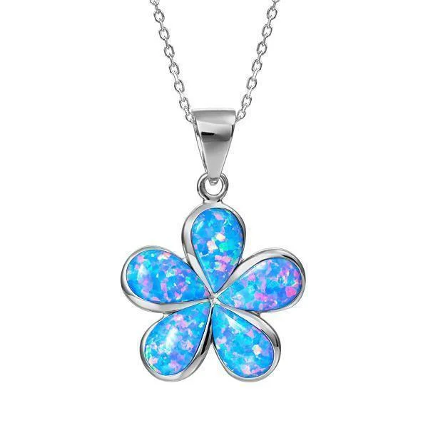 infinity necklaces for women -Sterling Silver Opal Plumeria Pendant