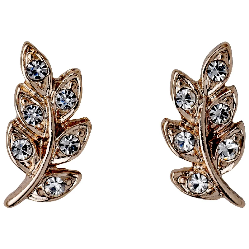 stud earrings for women -IMOGEN crystal leaf earrings rosegold-plated