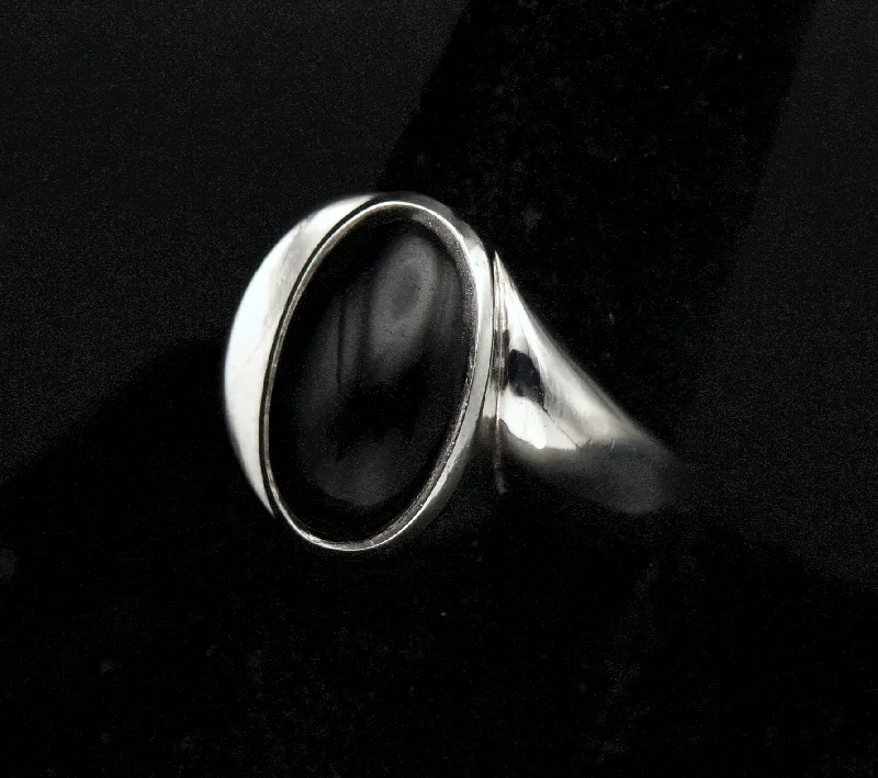 custom diamond rings for women -Vintage Sterling Silver Black Onyx Abstract Ring - Size 9