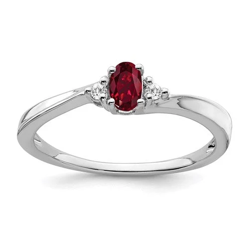 anniversary gift necklaces for women -14k White Gold Oval 5x3mm Created Ruby And Diamond Ring